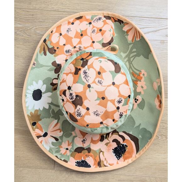 Handcrafted Hat Wide Brim Mint Peach Floral Ribbon Band Garden Cottagecore Med - Picture 10 of 12